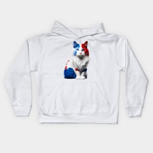 [AI Art] Red, blue and white fluffy Kitty Cat Kids Hoodie